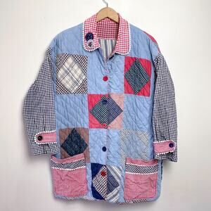 Vintage Handmade Patchwork Quilt Jacket Sz XL Cottagecore Americana Prairie Folk